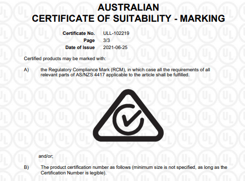 australijski certyfikat przydatności oznakowanie 2